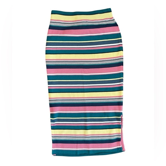 Maeve Anthropologie Lana Striped Midi Skirt Multicolor Side Slit Small - Picture 2 of 7